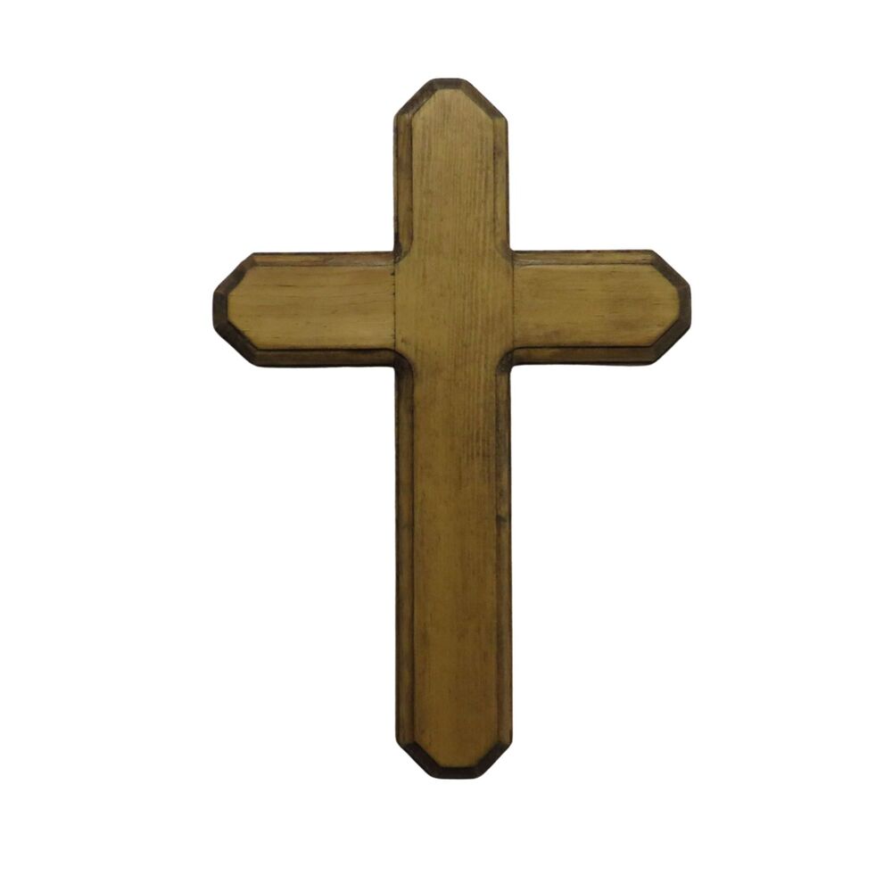 Vintage Handmade Wood Cross for Wall Brown Stained Minimalist Wall Hanging
